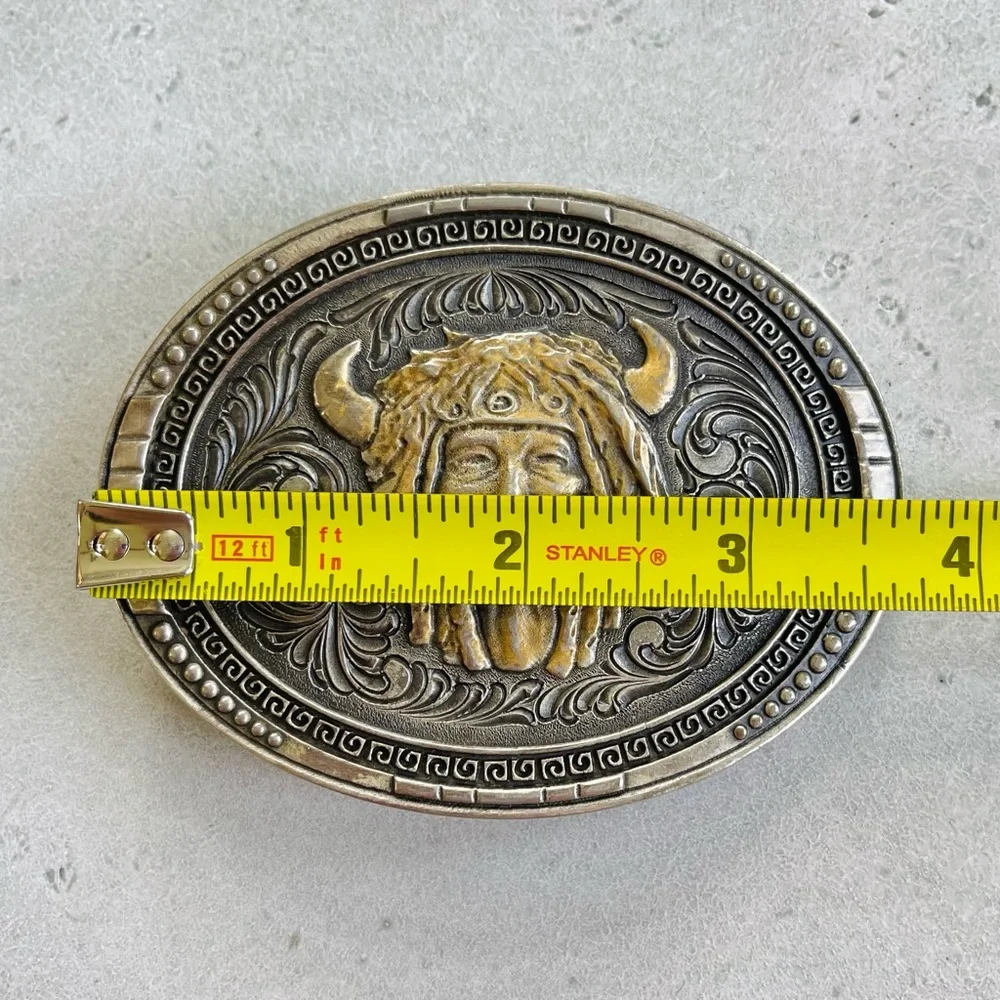Native American Indian Chief Head In Headdress Montana Silversmiths Belt Buckle